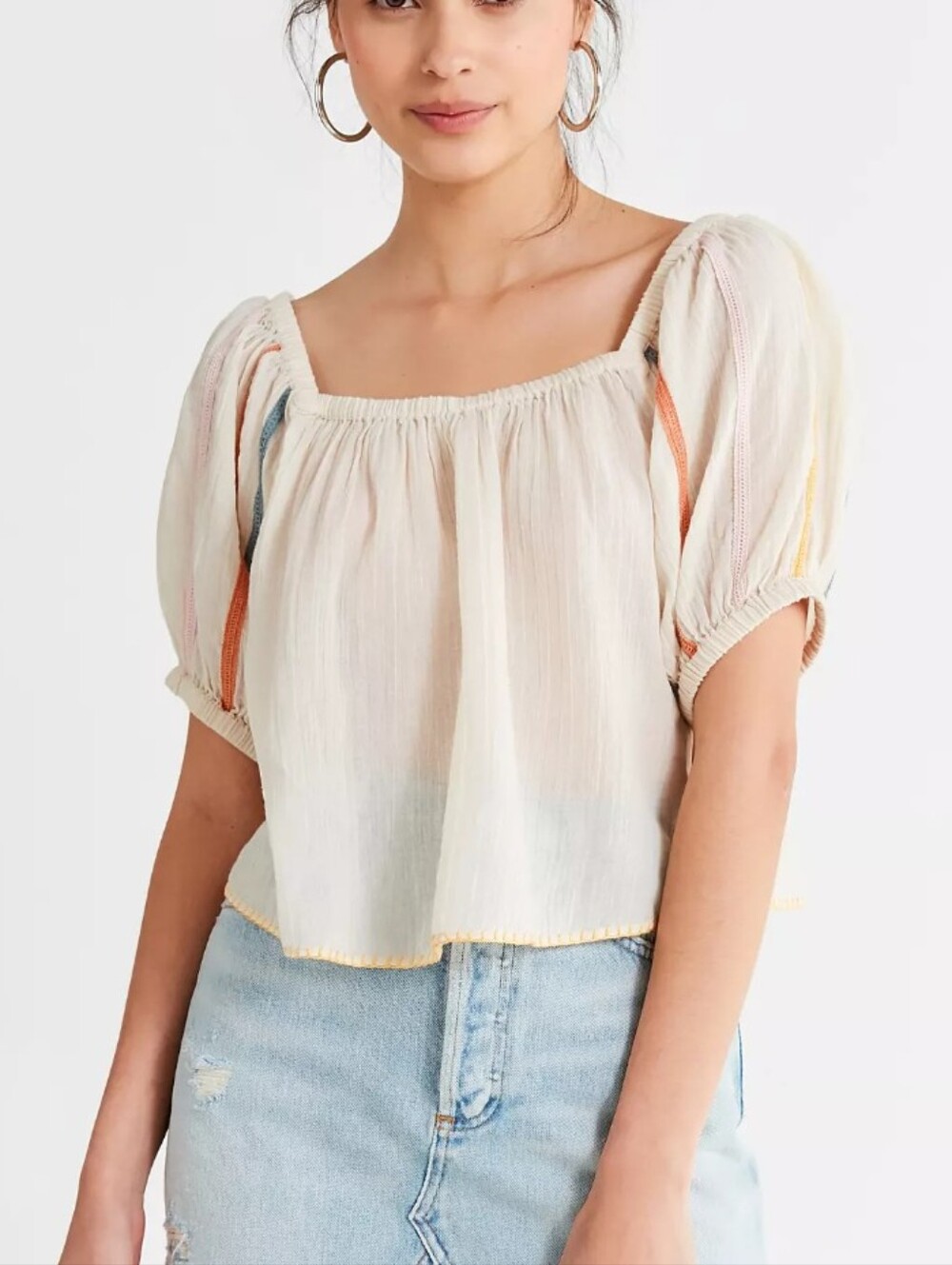 Urban Outfitters Emboidered Baloon Sleeve Cream Top Size Small